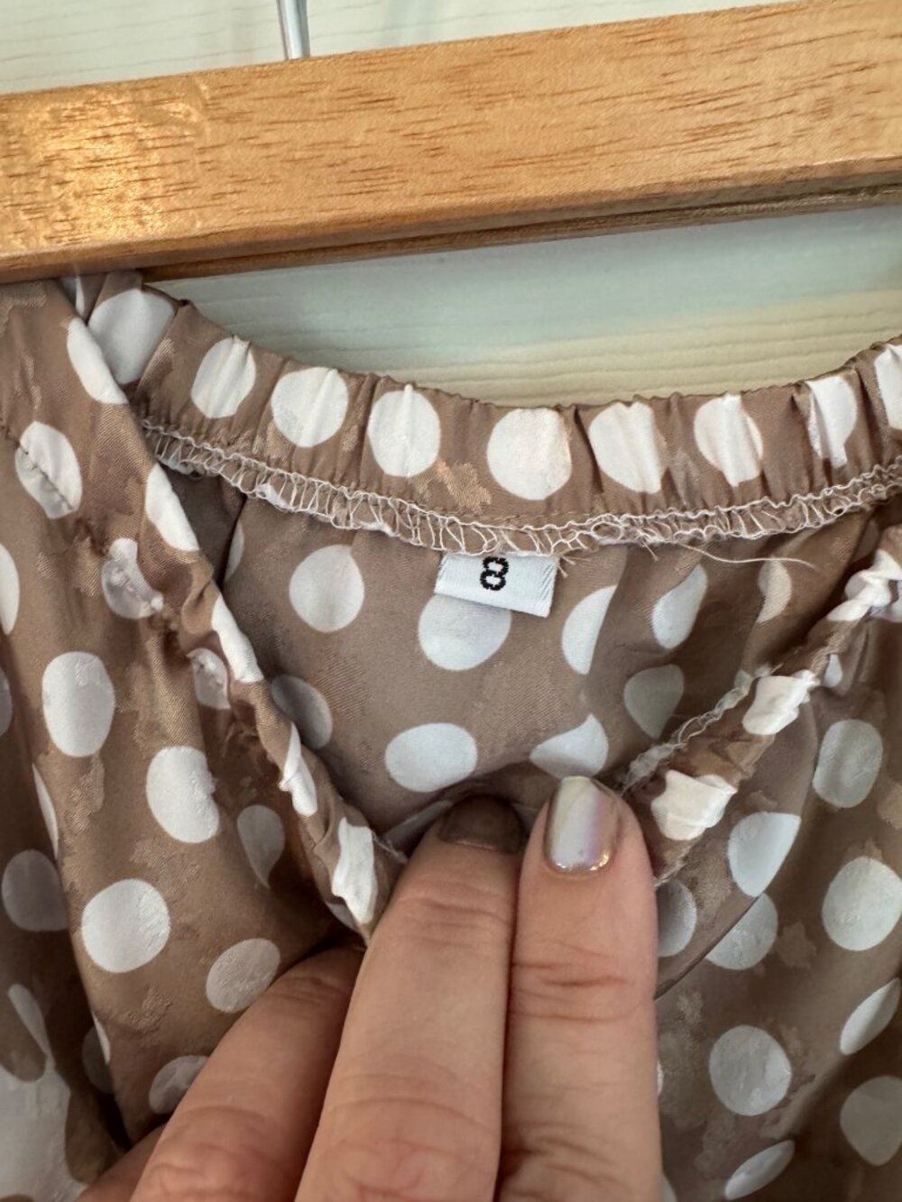 Vintage Hal Ferman Polka Dot Set Top Blouse Midi Skirt 8 Brown White Union Made - Picture 13 of 16